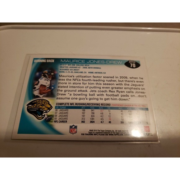 2010 Topps #70 Maurice Jones-Drew - Jacksonville Jaguars - NFL Football Card - Picture 2 of 2